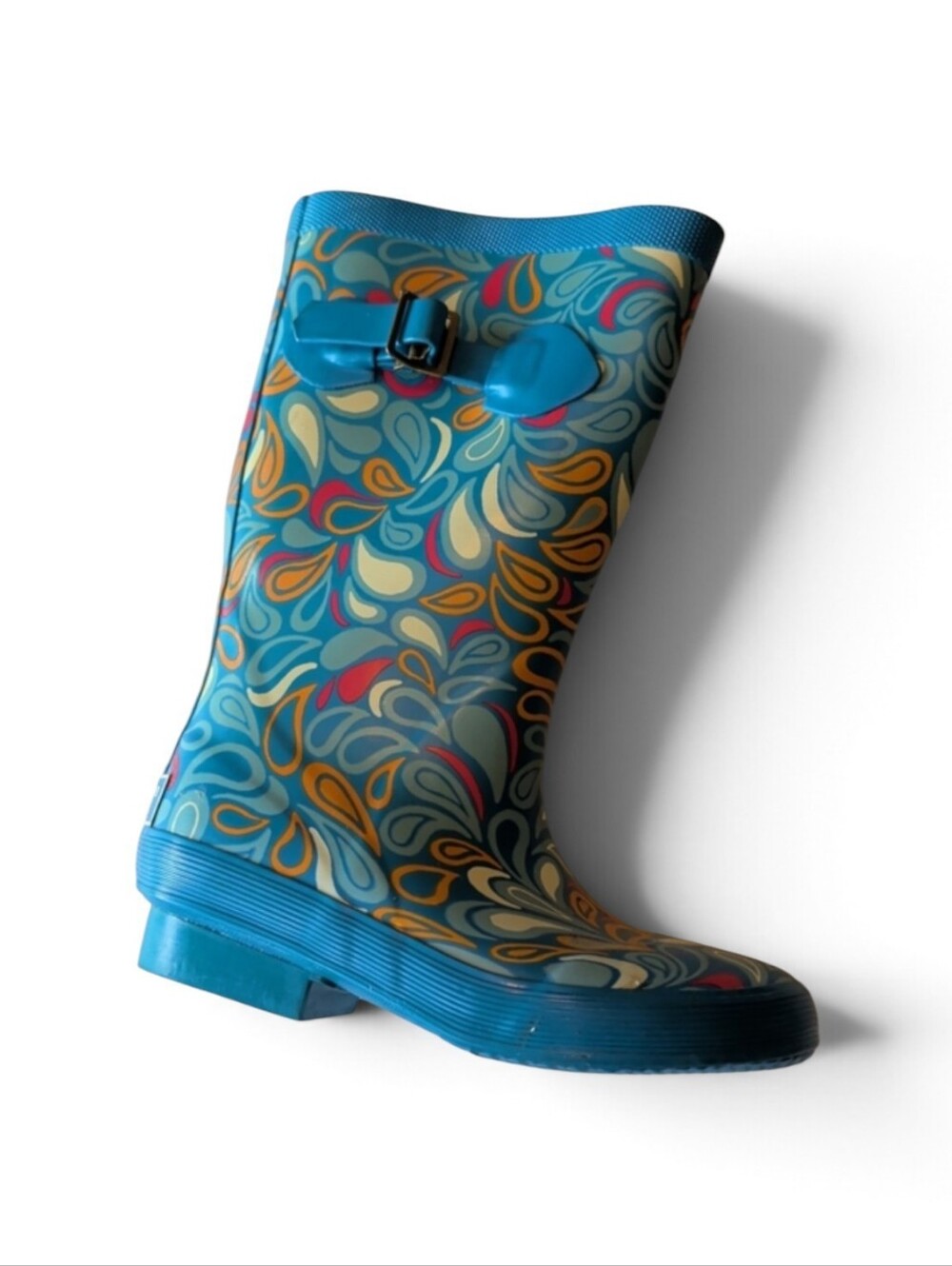 LL Bean, Light Blue And Multicolor Swirl Pattern Wellies, Rain Boots Size 13